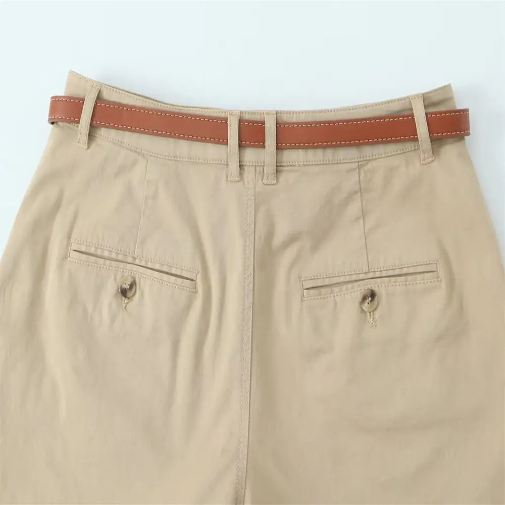 White Pleated Summer Shorts with Belt for Women — feature 11