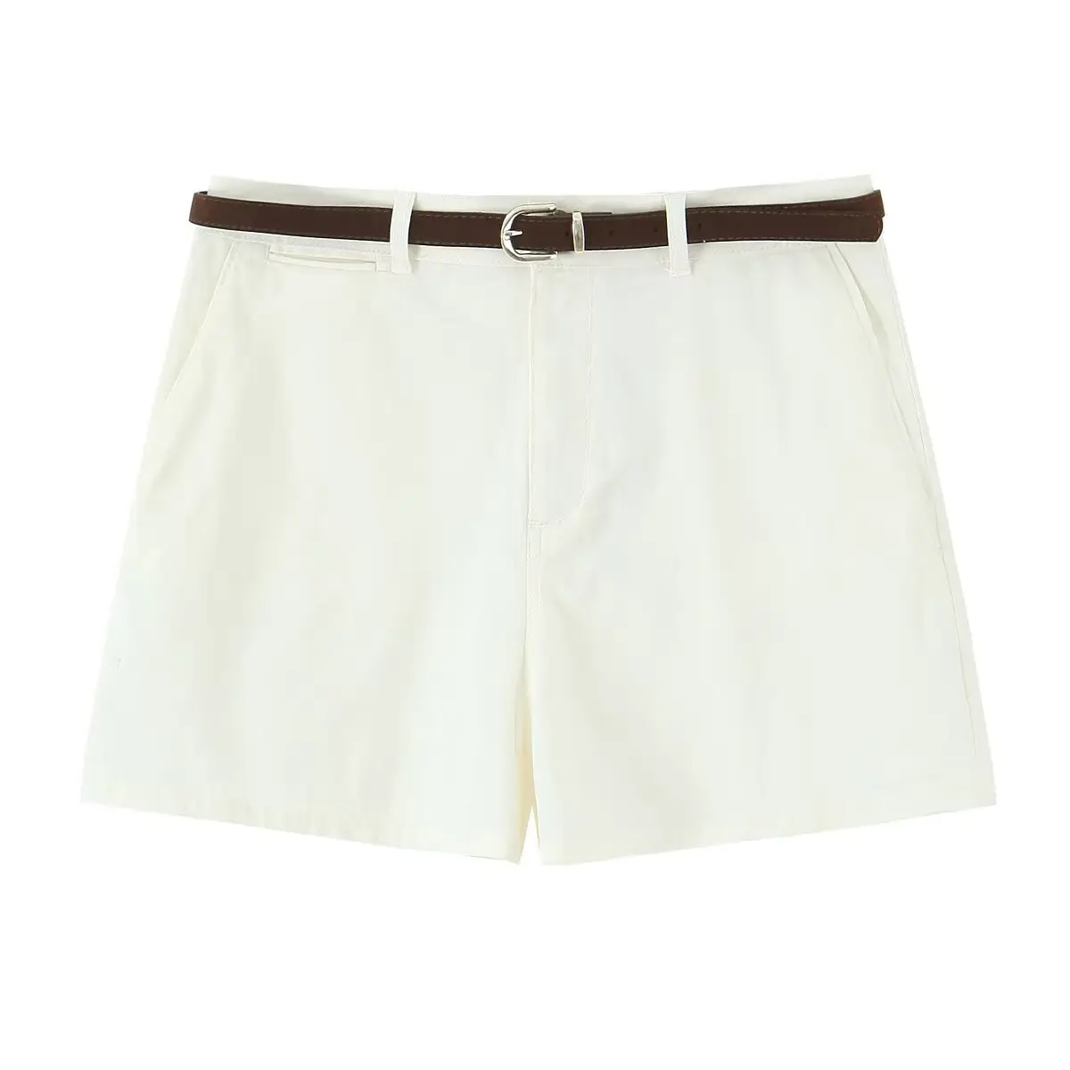 White Pleated Summer Shorts with Belt for Women — feature 2