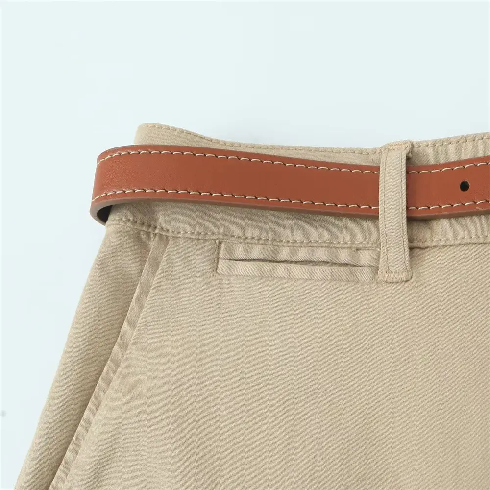 White Pleated Summer Shorts with Belt for Women — feature 6