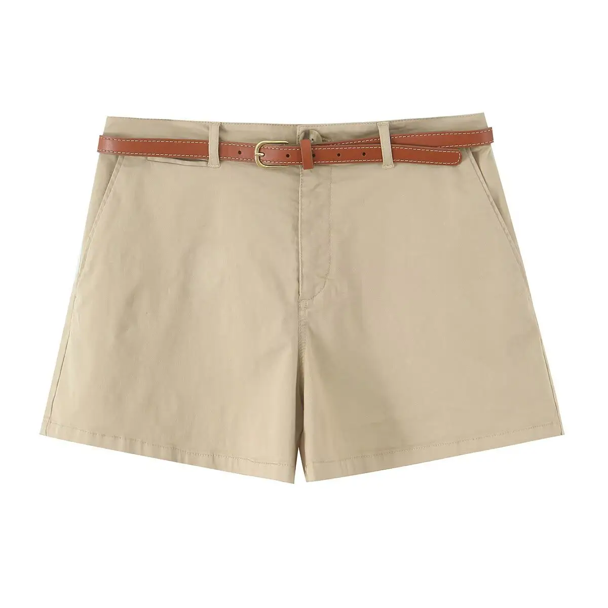 White Pleated Summer Shorts with Belt for Women - Image 2