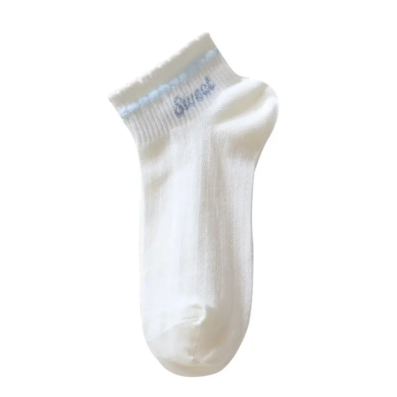 light blue Bow Mesh Socks Women's Socks Summer Pure Cotton Thin Breathable Milk White Shallow Mouth Boat Socks Sweet Japanese