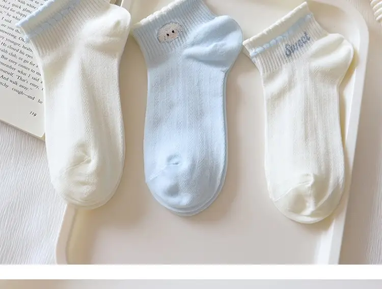 light blue Bow Mesh Socks Women's Socks Summer Pure Cotton Thin Breathable Milk White Shallow Mouth Boat Socks Sweet Japanese — feature 11