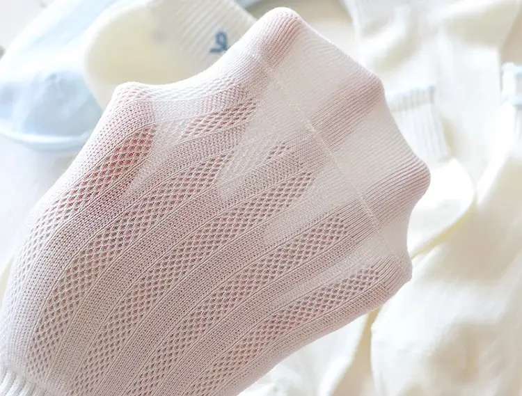 light blue Bow Mesh Socks Women's Socks Summer Pure Cotton Thin Breathable Milk White Shallow Mouth Boat Socks Sweet Japanese — feature 4