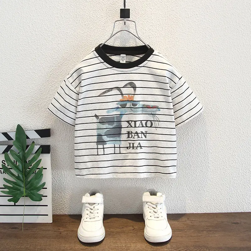 Boys Striped T-Shirt Summer 2025 Korean Design