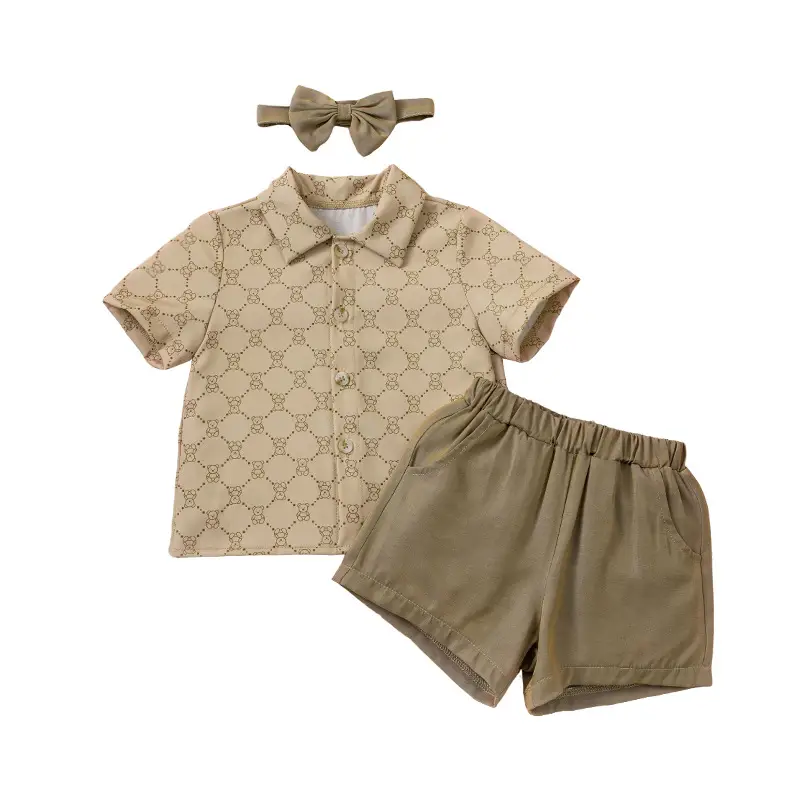 Children's Summer T-Shirt Set 2-6Yrs Beige Bow Accessory - Image 6
