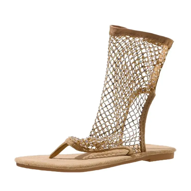 Hollow-Out Roman Sandals for Women, Flip-Flop Style, Flat Soft Sole, 2026 New Summer Model, High-End Rhinestone Sandals, Slip-On - Image 8