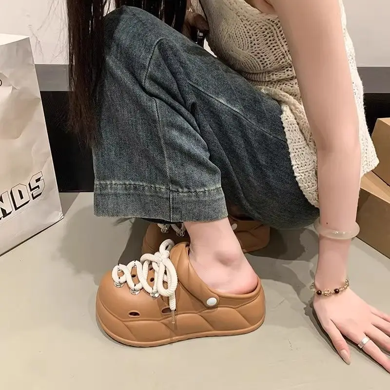 Women's Cream Rope Sandals Non-Slip Thick Sole