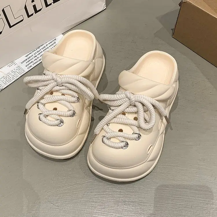Women's Cream Rope Sandals Non-Slip Thick Sole