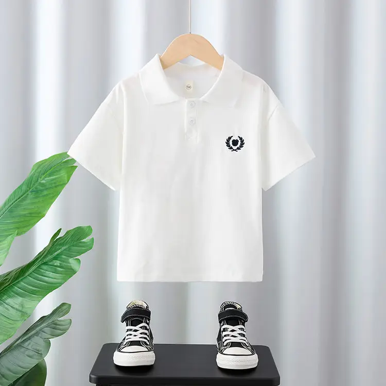 Boys White Cotton T-Shirt 2025 Summer Thin Half Sleeve