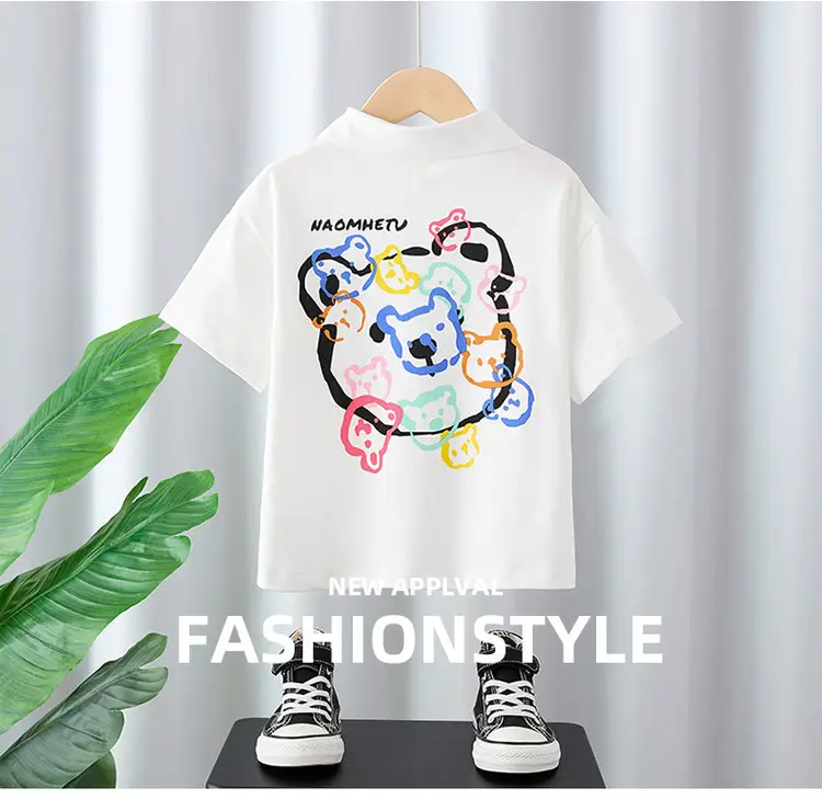 Boys White Cotton T-Shirt 2025 Summer Thin Half Sleeve — feature 1
