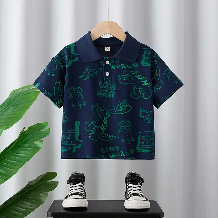 Children's Dino Printed Polo Shirt White Summer Boys 2025 - Image 5