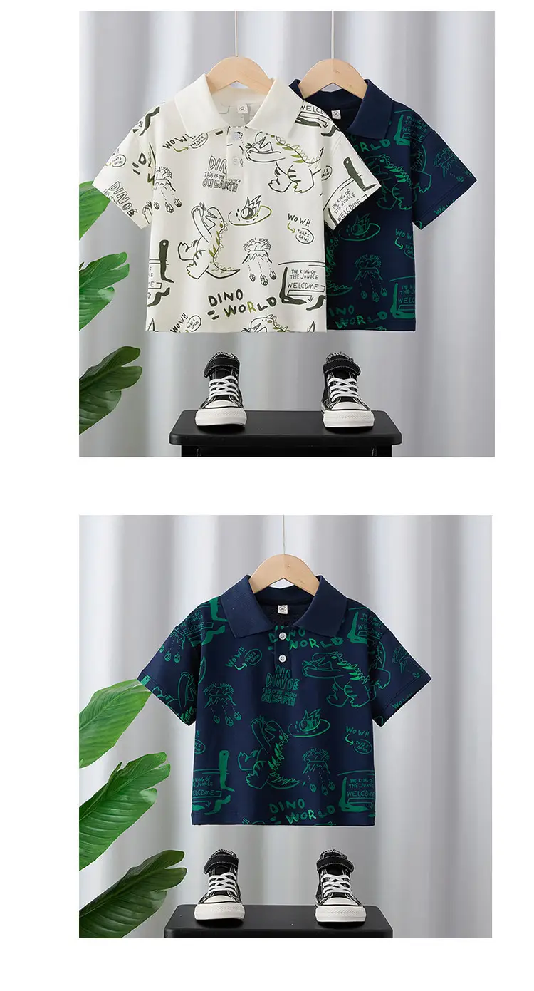 Children's Dino Printed Polo Shirt White Summer Boys 2025 — feature 8