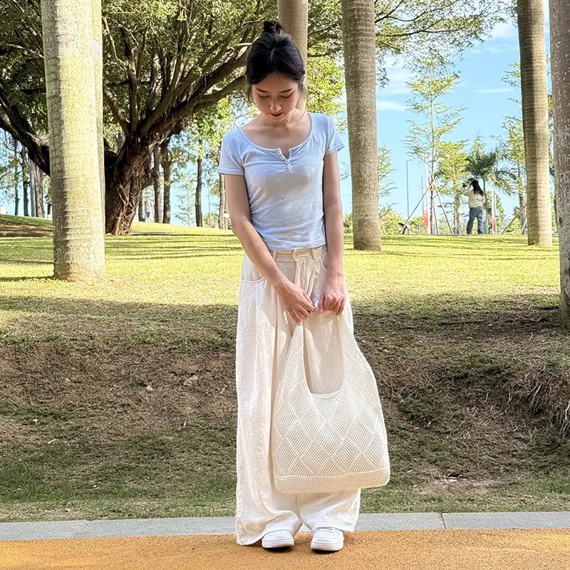 Knitted Crossbody Bag Women Beach Wear Hollow Solid Color — feature 9