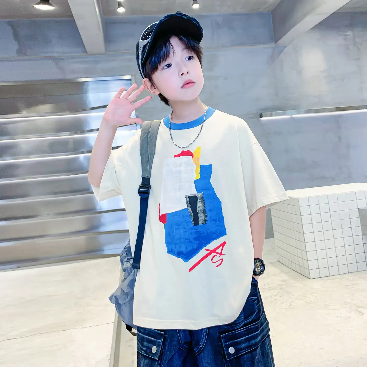 Boys Korean Style Cotton T-Shirt Black 2026 - Image 5