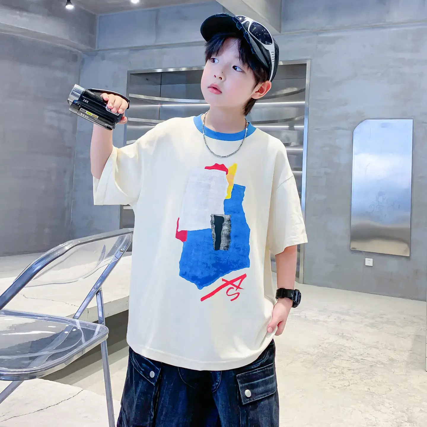 Boys Korean Style Cotton T-Shirt Black 2026 - Image 6