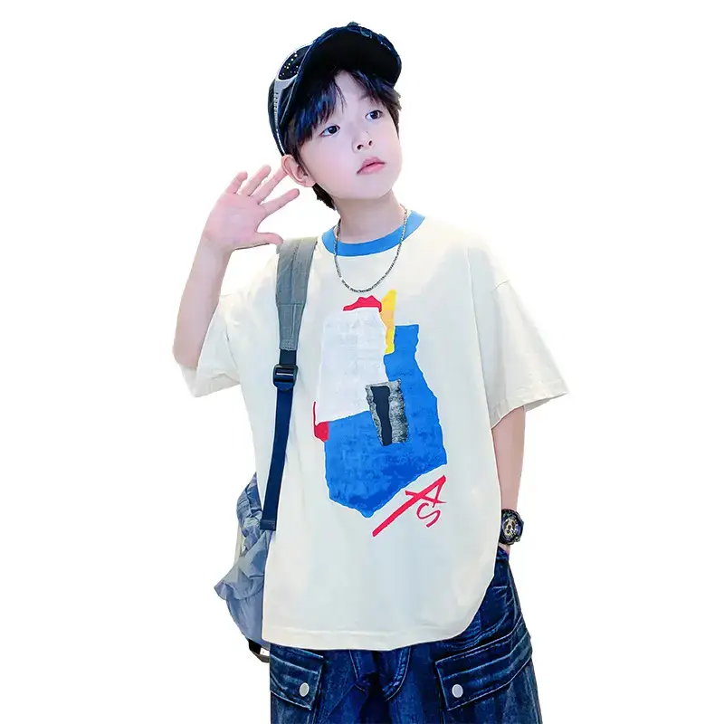 Boys Korean Style Cotton T-Shirt Black 2026 - Image 7