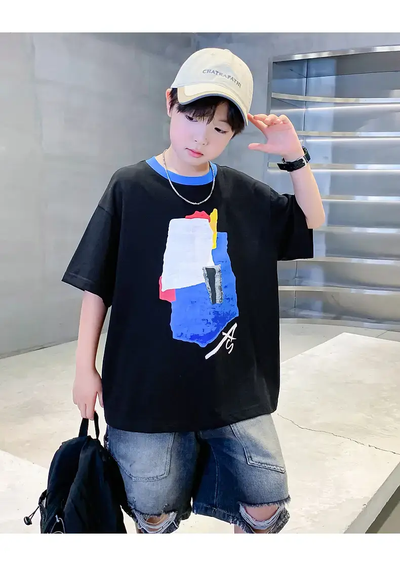 Boys Korean Style Cotton T-Shirt Black 2026 — feature 10