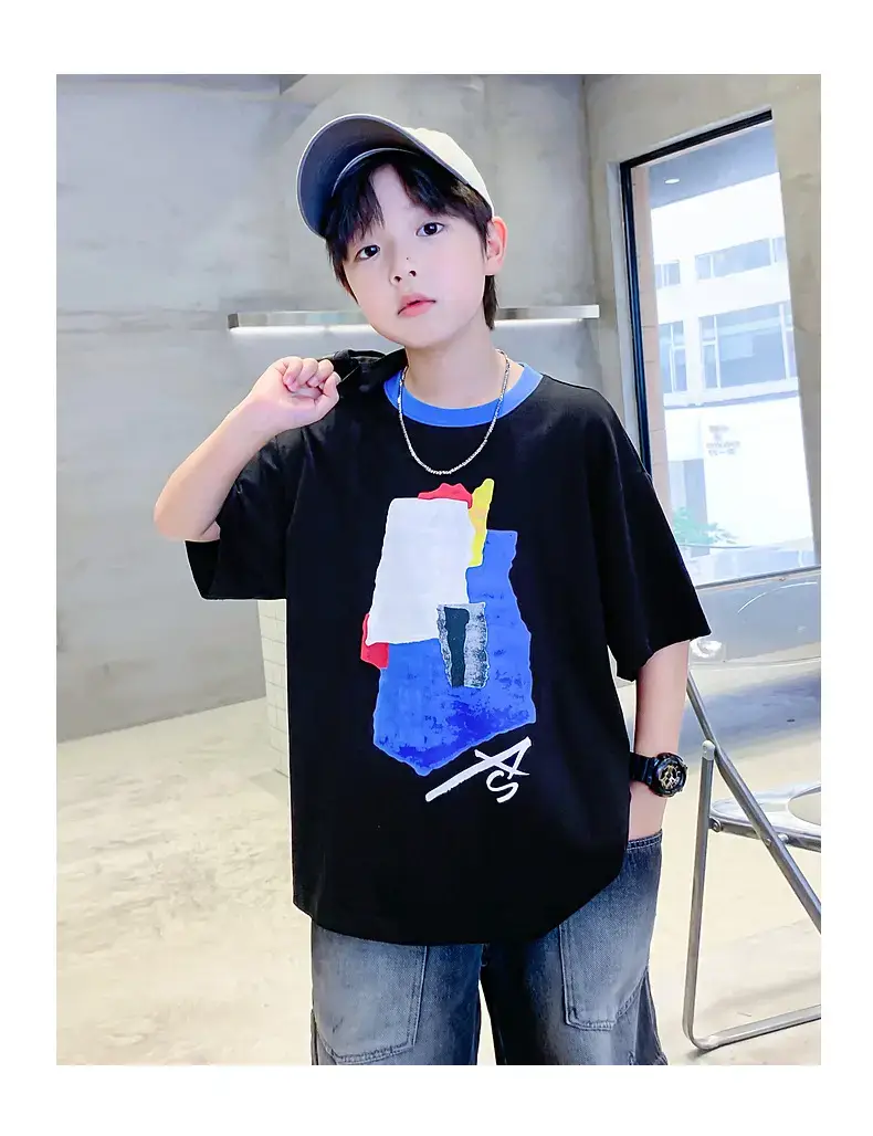 Boys Korean Style Cotton T-Shirt Black 2026 — feature 11