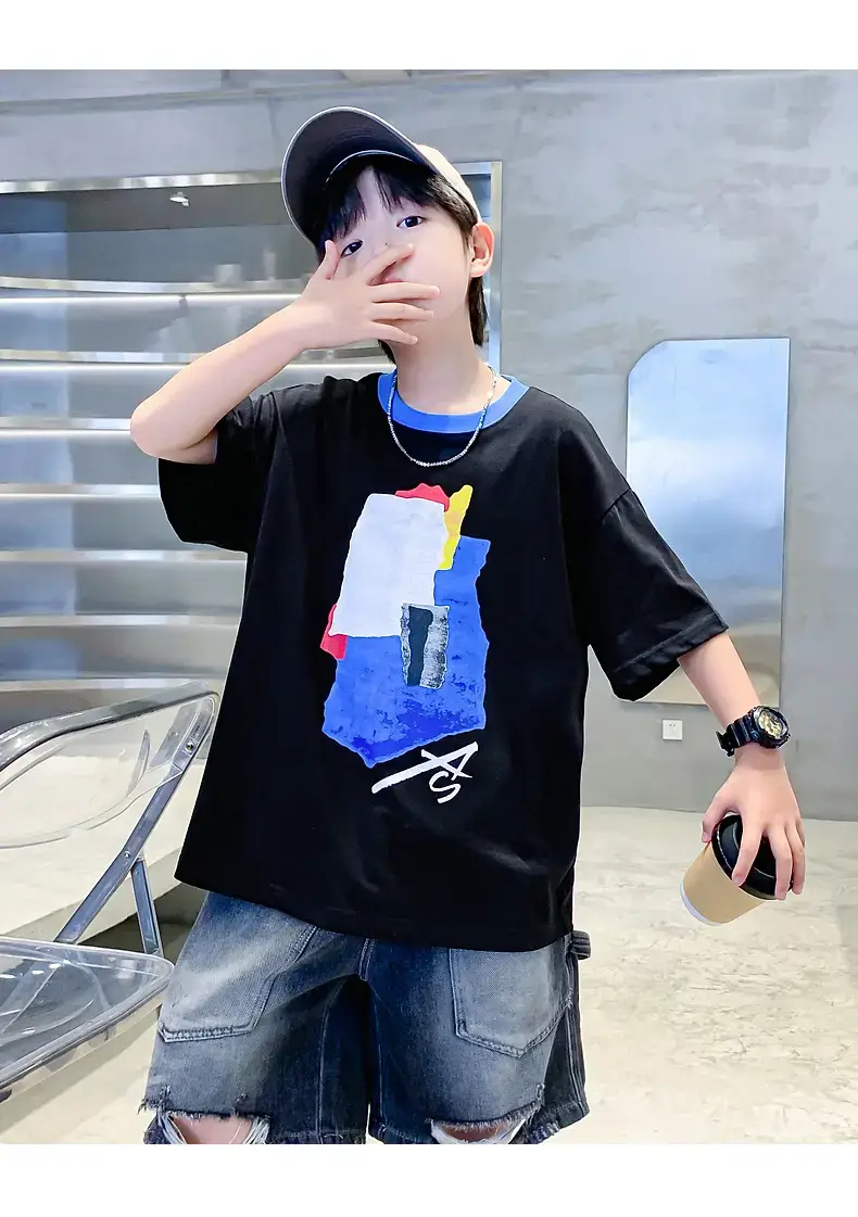 Boys Korean Style Cotton T-Shirt Black 2026 — feature 12