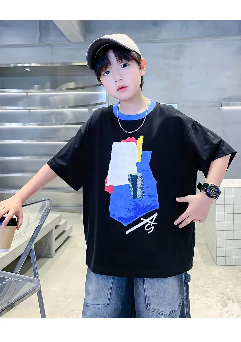 Boys Korean Style Cotton T-Shirt Black 2026 — feature 13