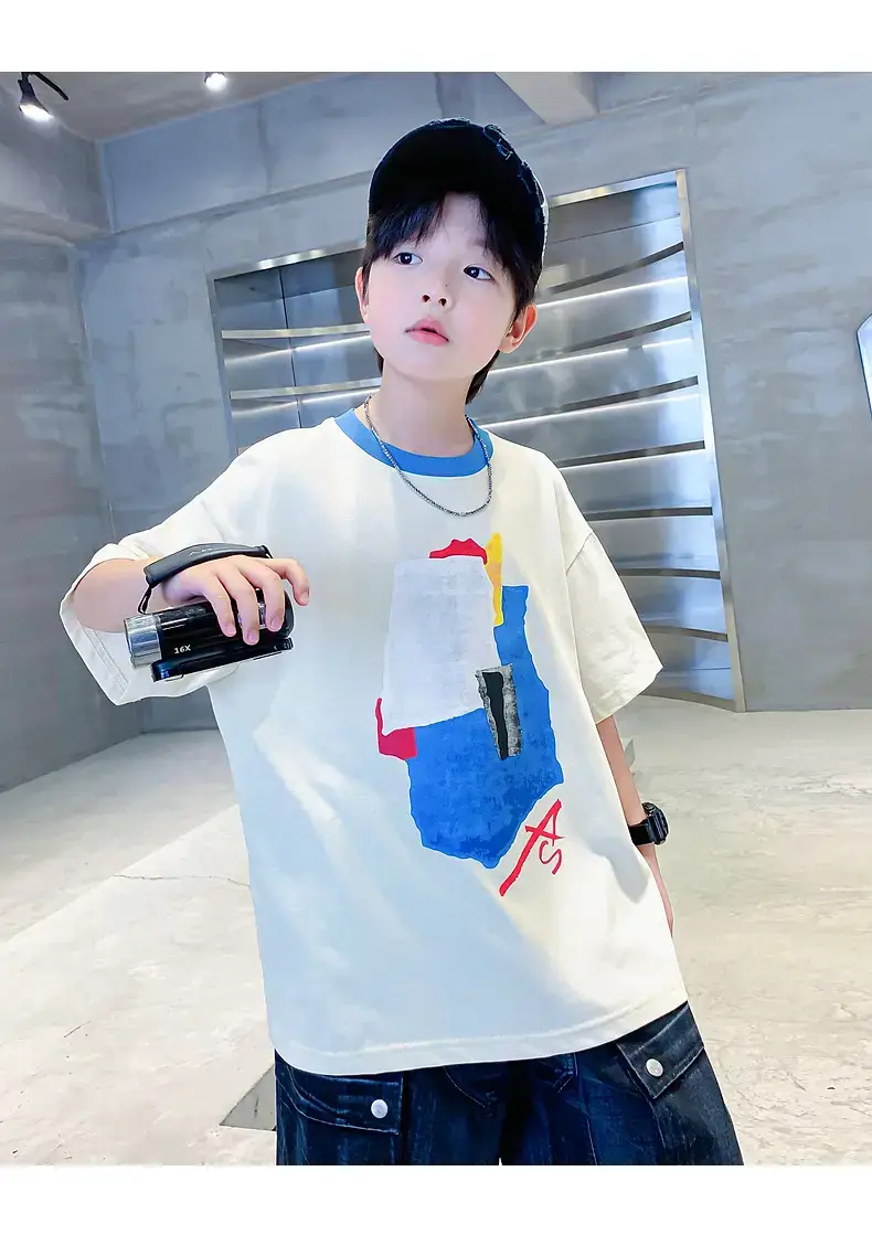 Boys Korean Style Cotton T-Shirt Black 2026 — feature 14