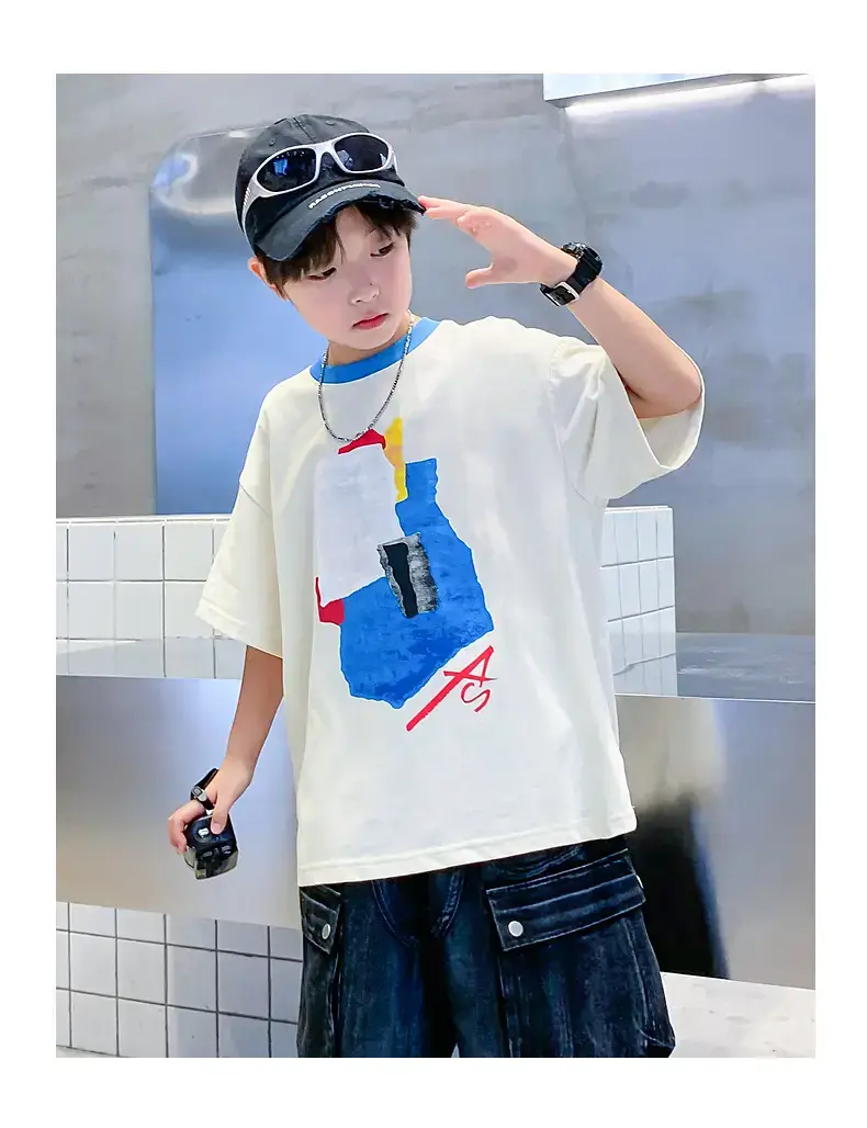 Boys Korean Style Cotton T-Shirt Black 2026 — feature 17