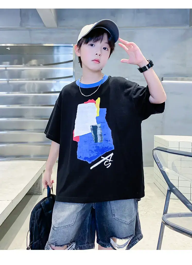 Boys Korean Style Cotton T-Shirt Black 2026 — feature 8