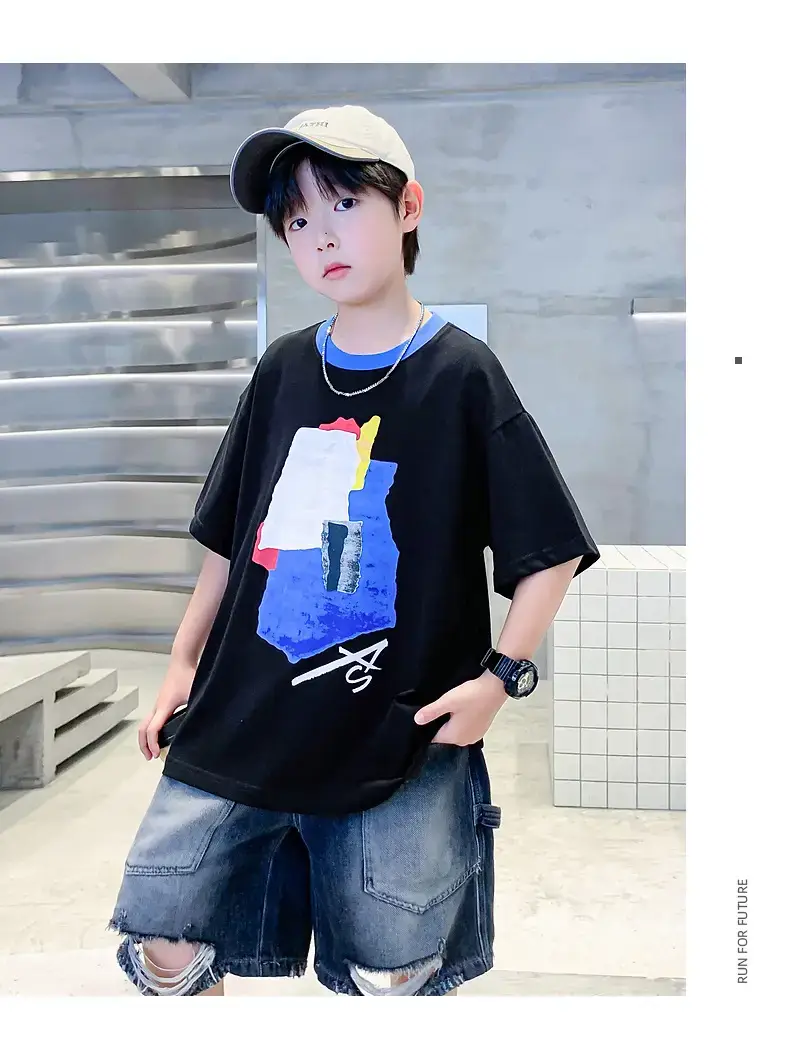 Boys Korean Style Cotton T-Shirt Black 2026 — feature 9