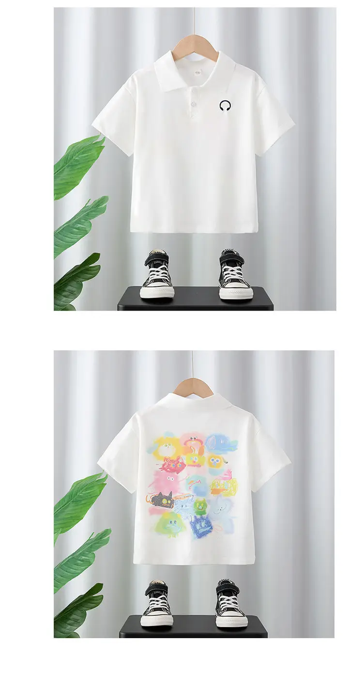 Boys Cartoon Print White Lapel T-Shirt Kids — feature 9