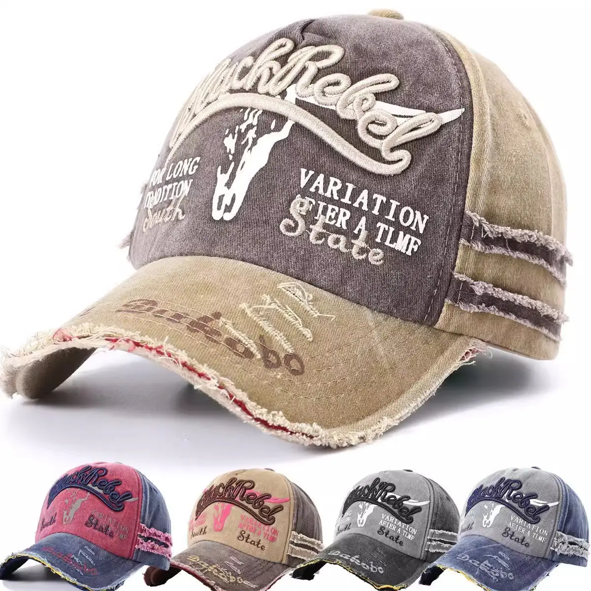 Vintage Gray Baseball Cap with Letter Embroidery Large Brim - Image 6