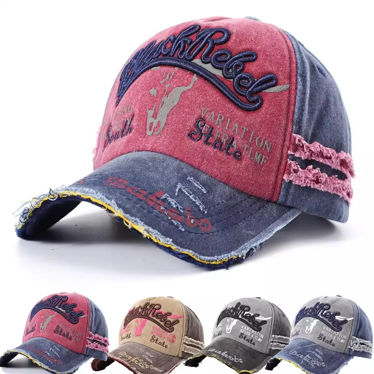 Vintage Gray Baseball Cap with Letter Embroidery Large Brim - Image 7