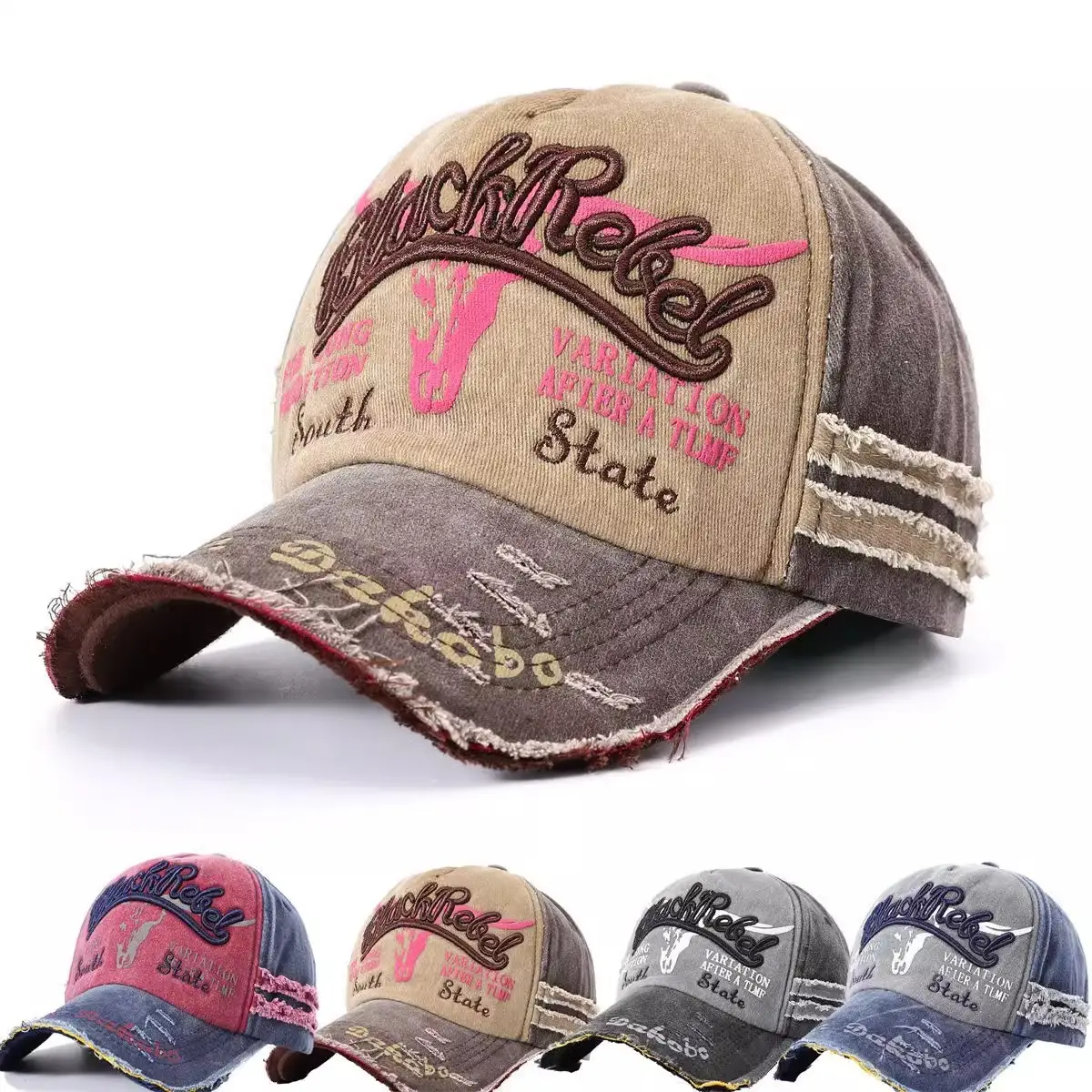 Vintage Gray Baseball Cap with Letter Embroidery Large Brim - Image 8