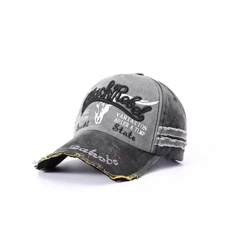 Vintage Gray Baseball Cap with Letter Embroidery Large Brim - Image 9