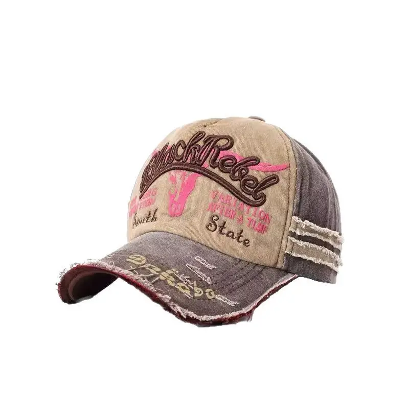 Vintage Gray Baseball Cap with Letter Embroidery Large Brim - Image 10