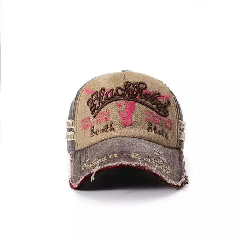 Vintage Gray Baseball Cap with Letter Embroidery Large Brim — feature 11