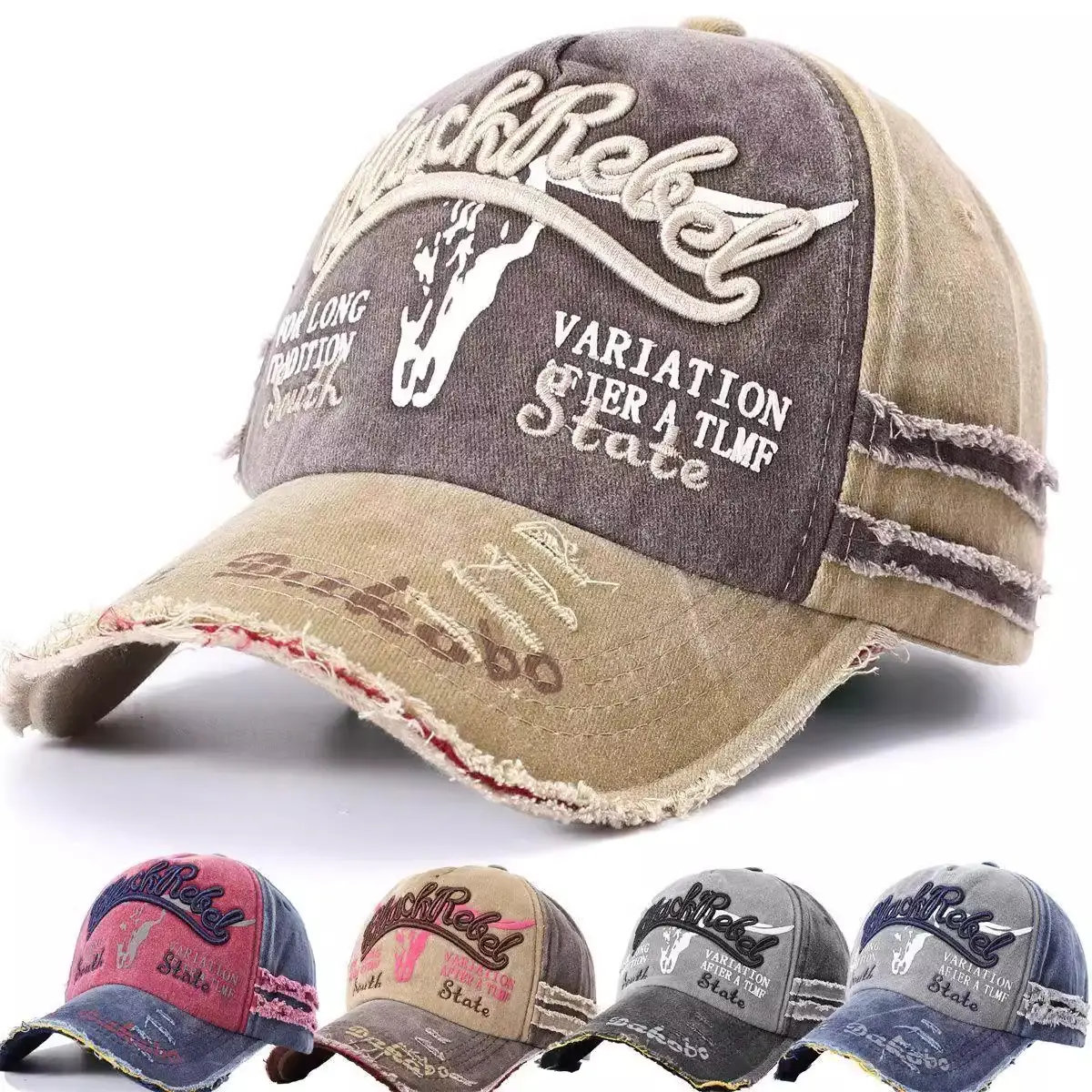 Vintage Gray Baseball Cap with Letter Embroidery Large Brim — feature 3