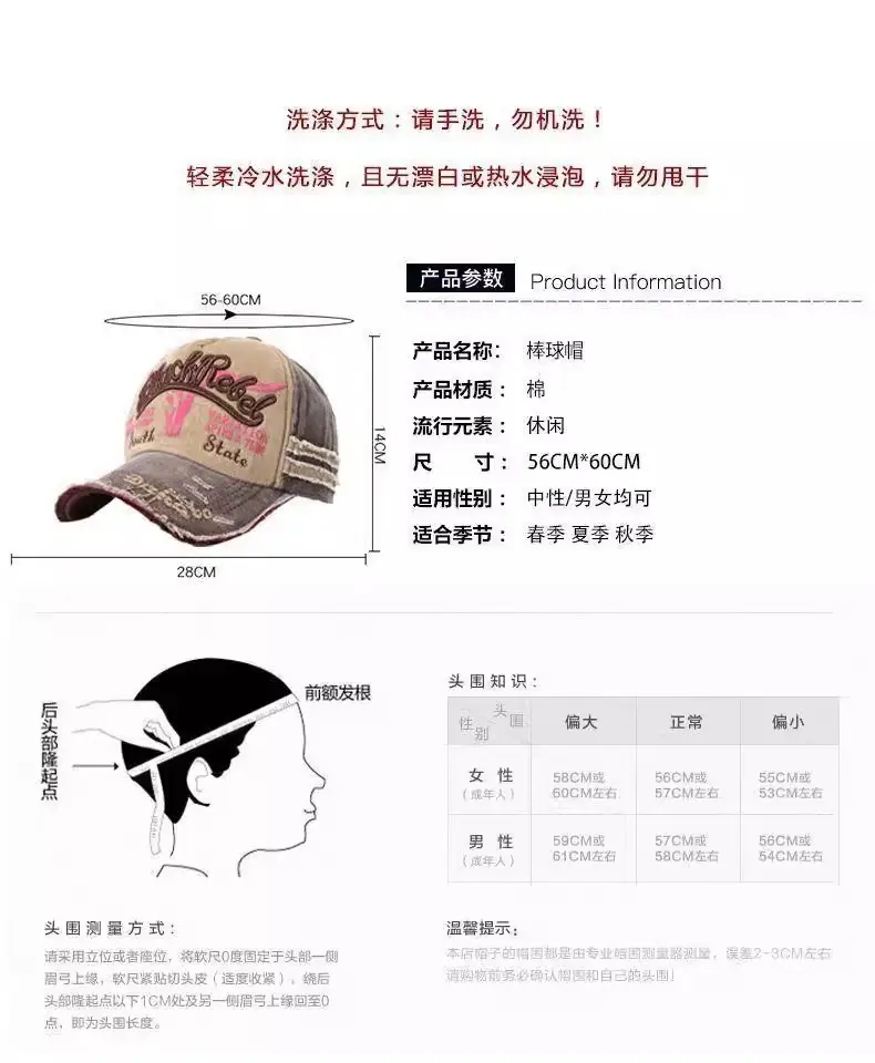 Vintage Gray Baseball Cap with Letter Embroidery Large Brim — feature 4