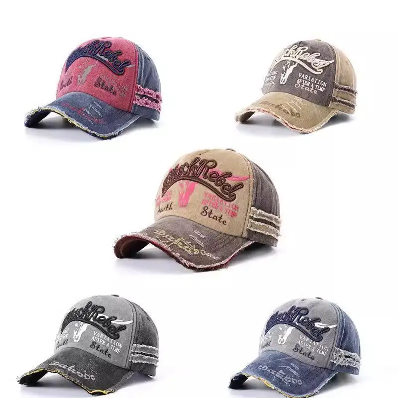 Vintage Gray Baseball Cap with Letter Embroidery Large Brim — feature 5