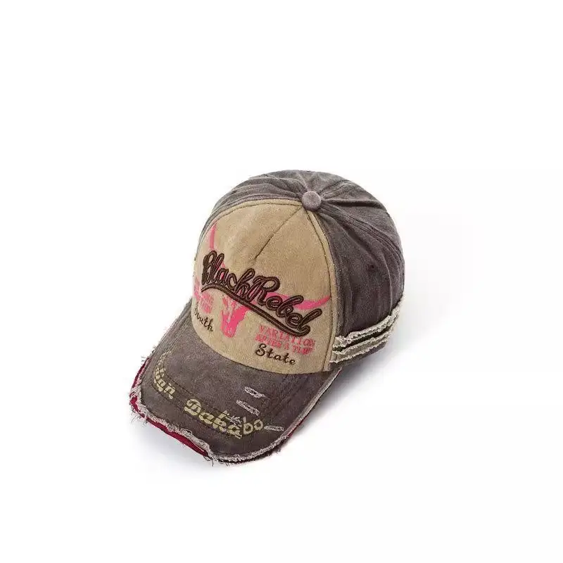 Vintage Gray Baseball Cap with Letter Embroidery Large Brim — feature 6