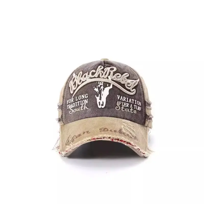 Vintage Gray Baseball Cap with Letter Embroidery Large Brim — feature 7