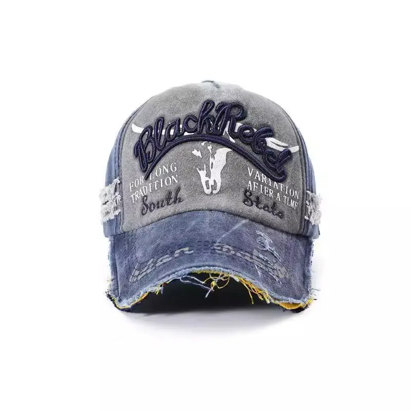 Vintage Gray Baseball Cap with Letter Embroidery Large Brim — feature 8