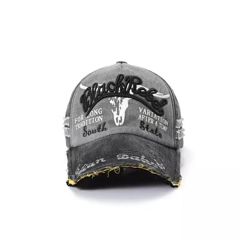Vintage Gray Baseball Cap with Letter Embroidery Large Brim — feature 9
