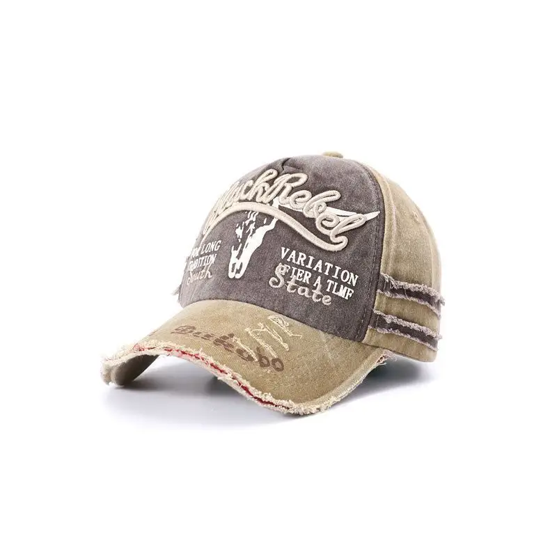 Vintage Gray Baseball Cap with Letter Embroidery Large Brim - Image 2