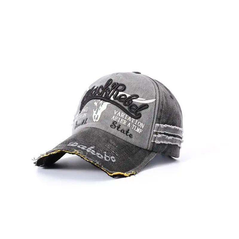 Vintage Gray Baseball Cap with Letter Embroidery Large Brim - Image 4