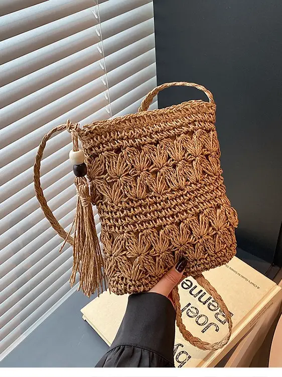 Hand-Woven Straw Crossbody Bag for Women
