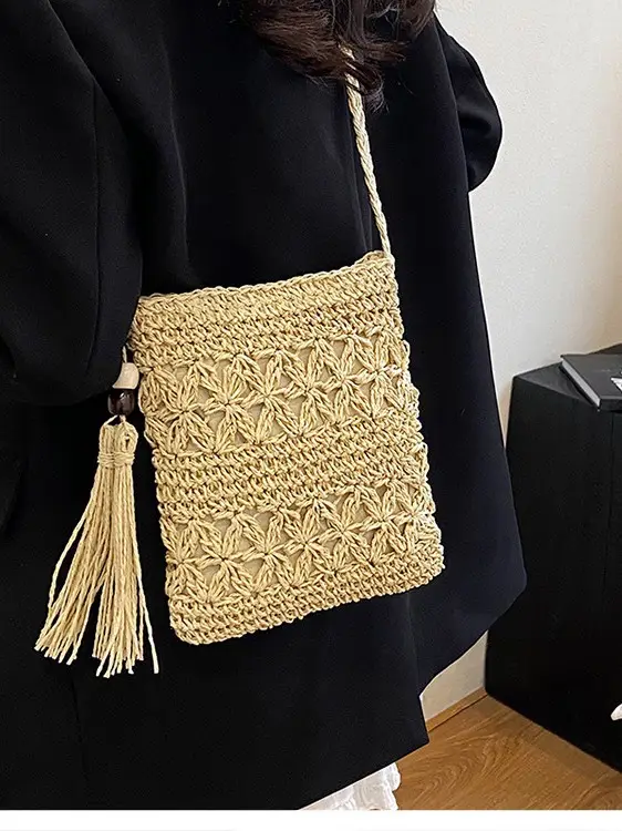 Hand-Woven Straw Crossbody Bag for Women