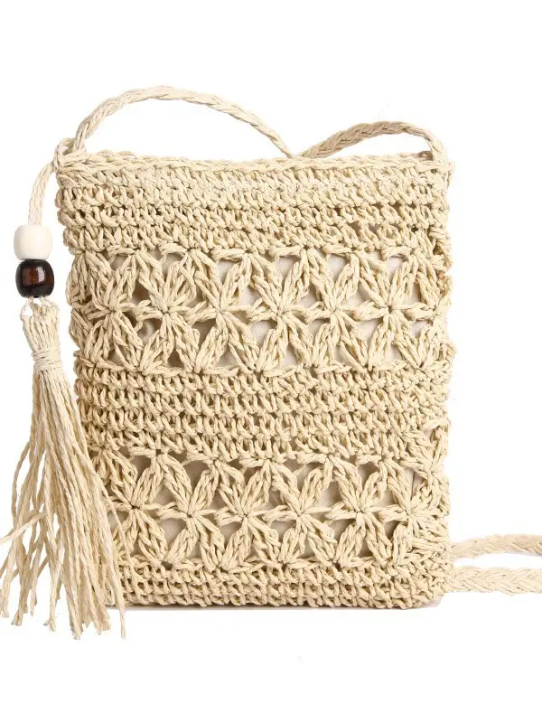 Hand-Woven Straw Crossbody Bag for Women