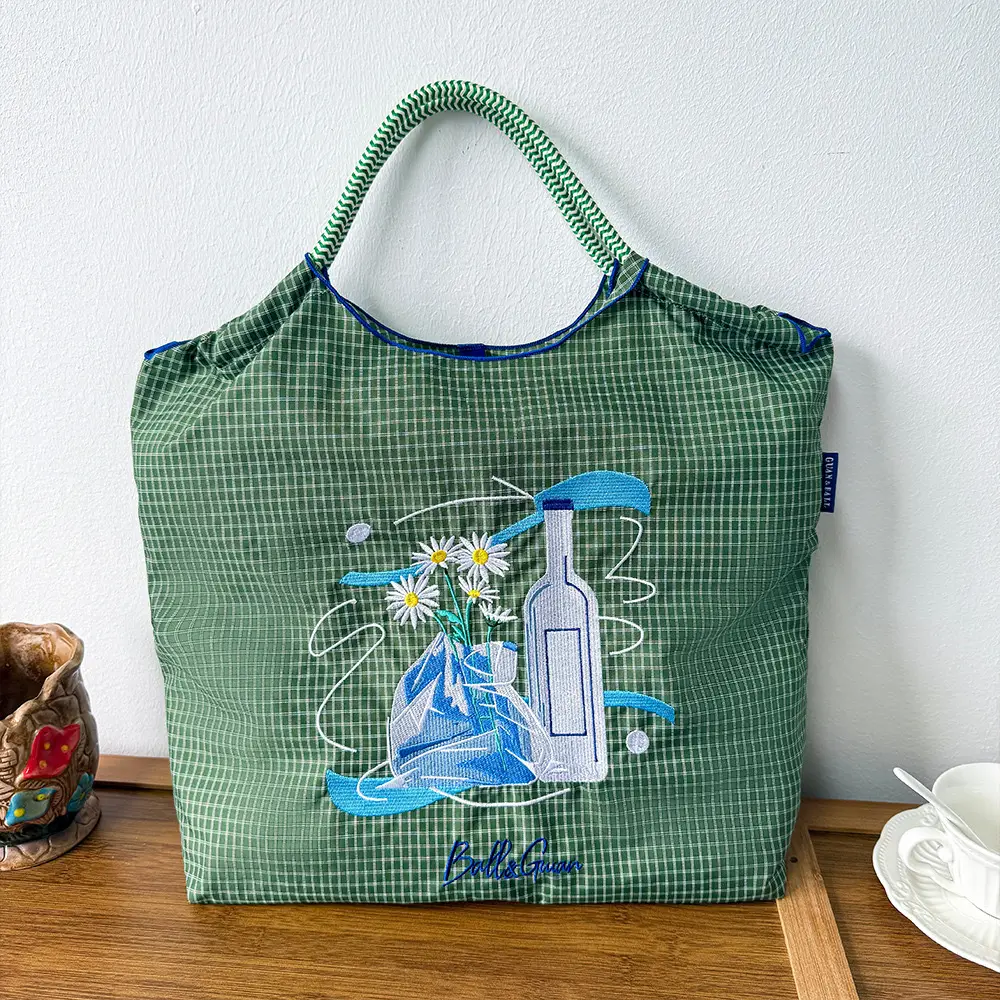 Ladies Eco-Green Embroidered Nylon Shopping Bag Blue - Image 25