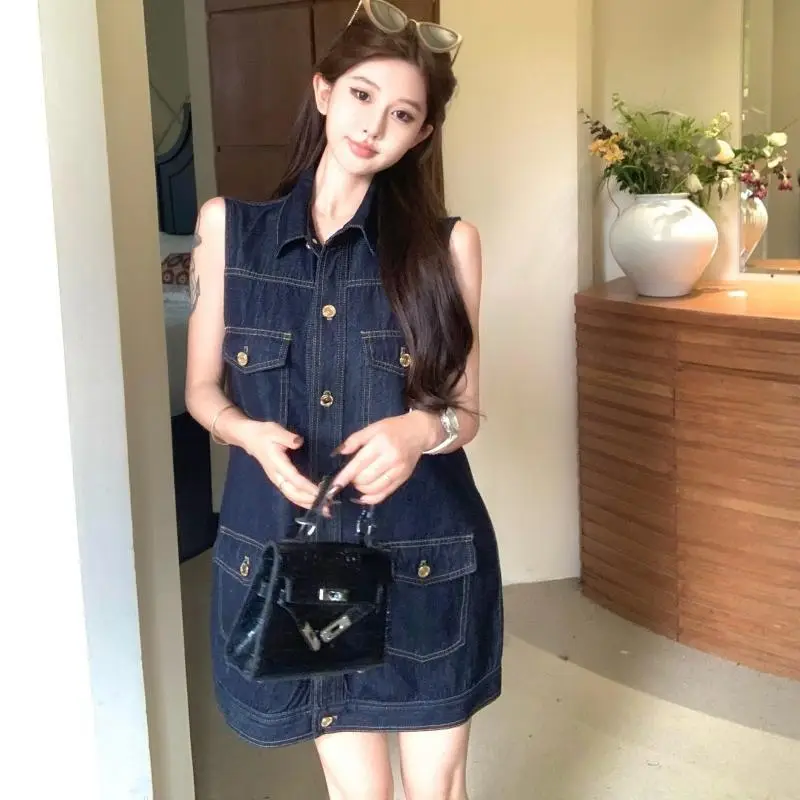 Dark Blue Sleeveless Denim Dress for Women Summer — feature 10