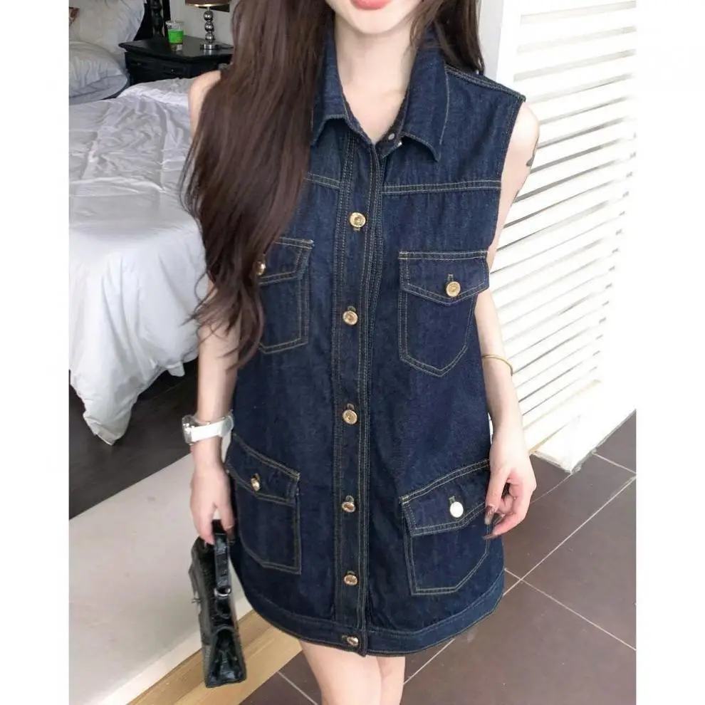 Dark Blue Sleeveless Denim Dress for Women Summer — feature 14